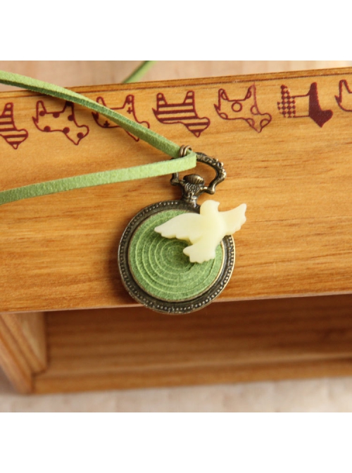 Little Bird Green Velvet Rope Retro Round Pendant Simple Fashion Female Long Necklace