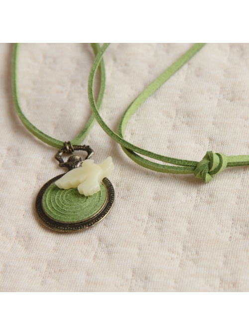Little Bird Green Velvet Rope Retro Round Pendant Simple Fashion Female Long Necklace
