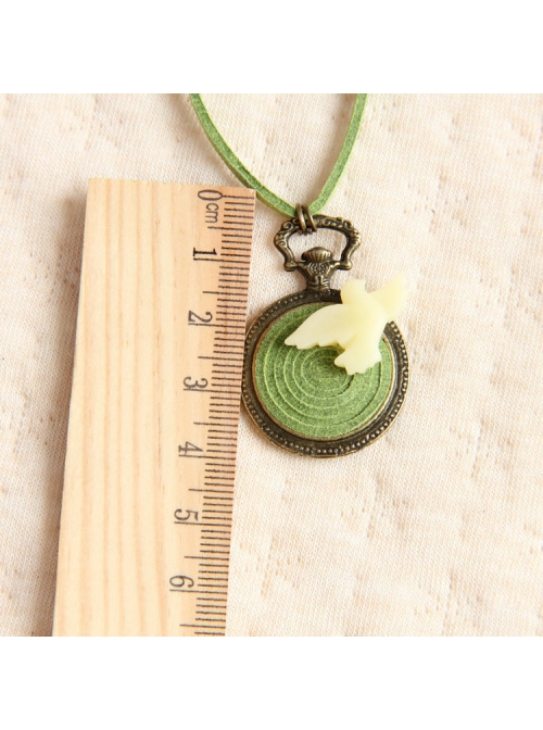 Little Bird Green Velvet Rope Retro Round Pendant Simple Fashion Female Long Necklace