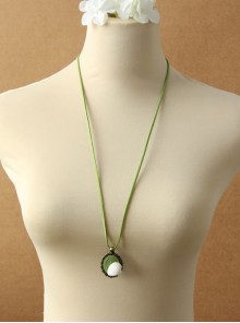 Retro Fashion All-Match Personality Green Pendant White Shell Velvet Rope Female Long Necklace
