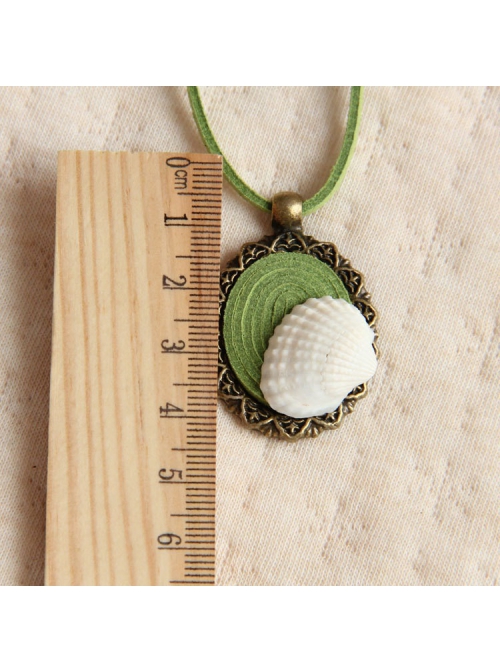 Retro Fashion All-Match Personality Green Pendant White Shell Velvet Rope Female Long Necklace