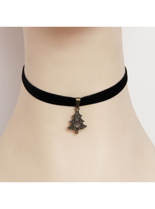 Simple Retro Christmas Tree Fashion Black Velvet Ribbon Female Short Necklace