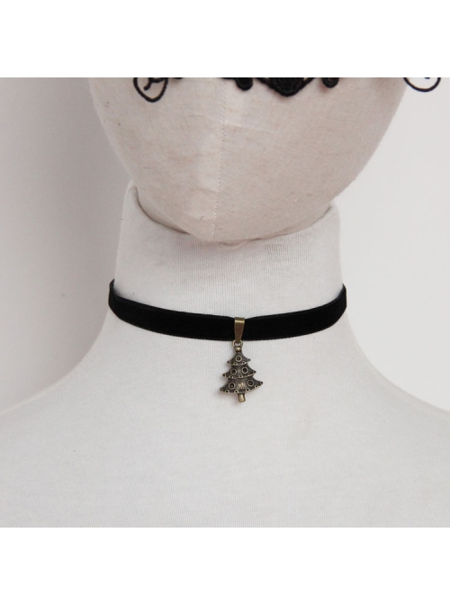 Simple Retro Christmas Tree Fashion Black Velvet Ribbon Female Short Necklace