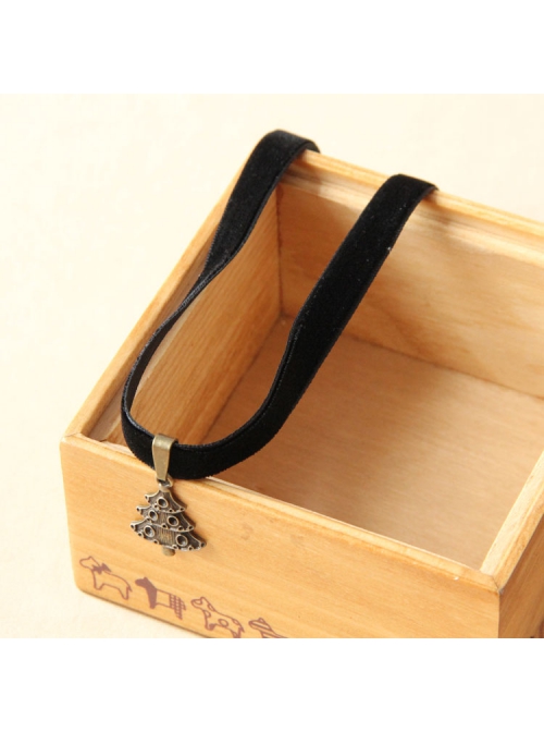 Simple Retro Christmas Tree Fashion Black Velvet Ribbon Female Short Necklace