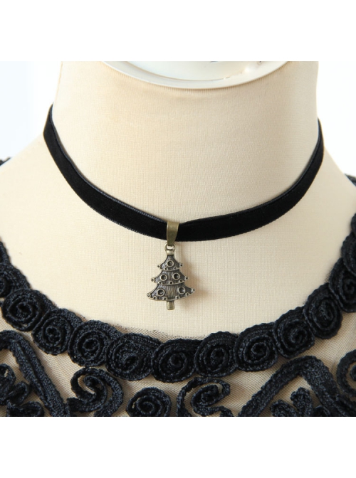 Simple Retro Christmas Tree Fashion Black Velvet Ribbon Female Short Necklace