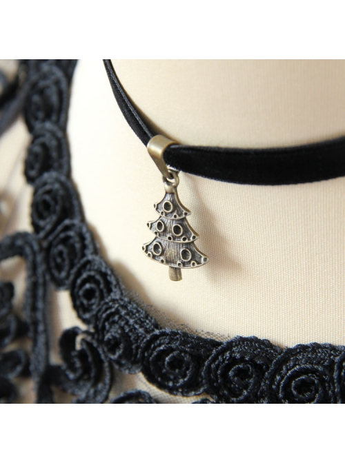 Simple Retro Christmas Tree Fashion Black Velvet Ribbon Female Short Necklace