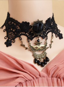 Gothic Punk Fashion Retro Prom Mask Black Rose Flower Pearl Lace Female Choker