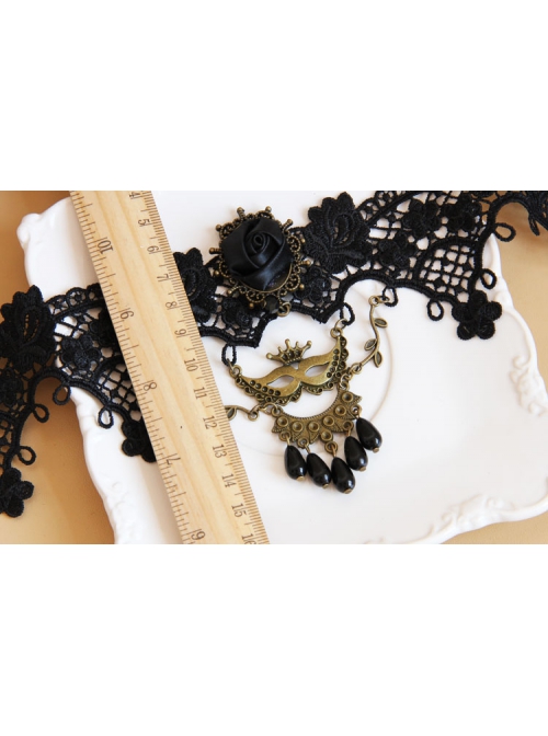 Gothic Punk Fashion Retro Prom Mask Black Rose Flower Pearl Lace Female Choker