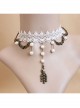 Exaggerated Baroque Retro Personality Love Wings Peacock White Lace Pearl Fashion Female Short Necklace