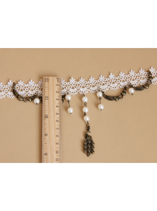 Exaggerated Baroque Retro Personality Love Wings Peacock White Lace Pearl Fashion Female Short Necklace