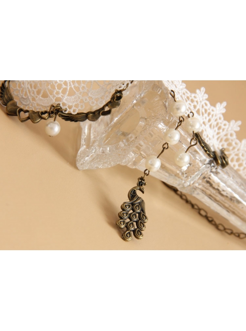 Exaggerated Baroque Retro Personality Love Wings Peacock White Lace Pearl Fashion Female Short Necklace