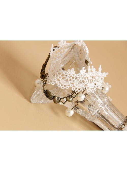 Exaggerated Baroque Retro Personality Love Wings Peacock White Lace Pearl Fashion Female Short Necklace