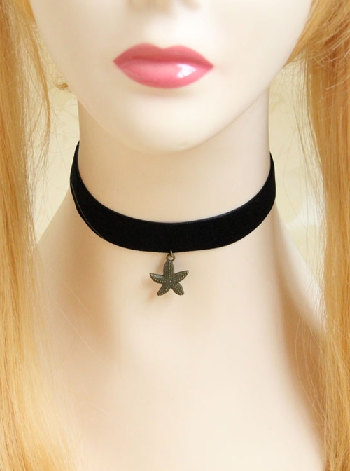 Fashion Retro Simple Starfish Pendant Black Velvet Rope Female Short Necklace