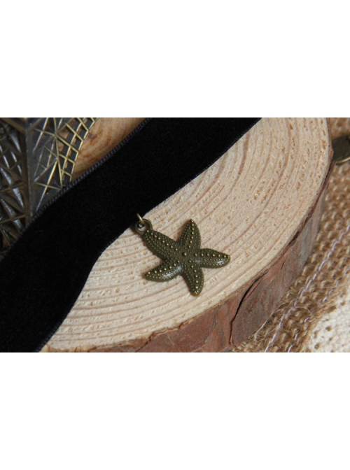 Fashion Retro Simple Starfish Pendant Black Velvet Rope Female Short Necklace