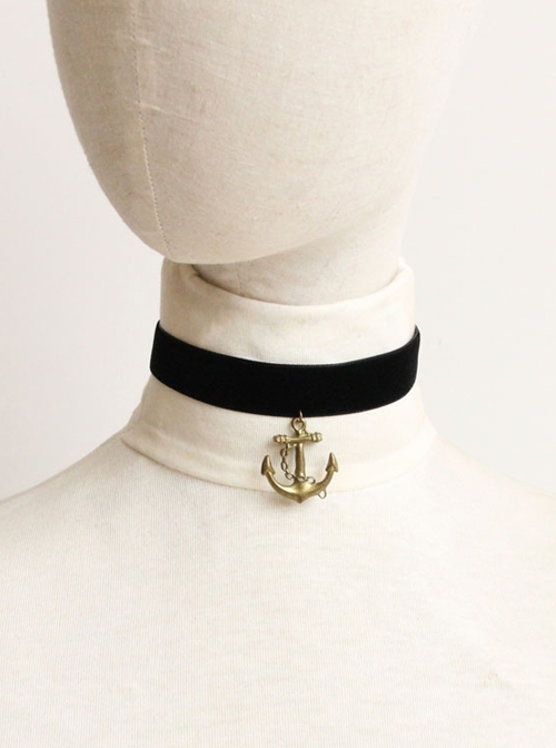 Fashion Personality Retro Black Velvet Rope Anchor Pendant Female Collar