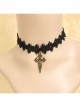 Cute Fashion Retro Personality Black Lace Flower Cross Pendant Female Collar