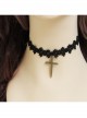Gothic Retro Fashion Personality Vampire Cross Pendant Black Lace Female Choker