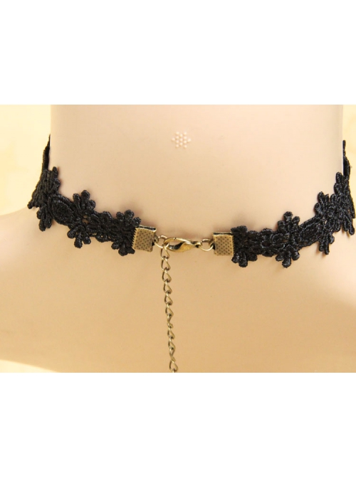 Gothic Retro Fashion Personality Vampire Cross Pendant Black Lace Female Choker