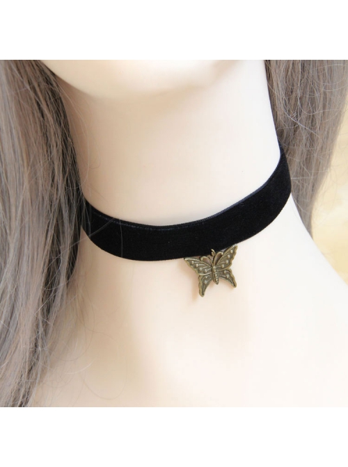 Punk Female Gothic Retro Fashion Personality Simple Butterfly Pendant Black Velvet Rope Collar
