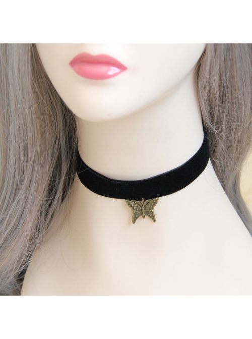 Punk Female Gothic Retro Fashion Personality Simple Butterfly Pendant Black Velvet Rope Collar