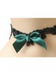 Creative Retro Fashion Personality Lolita Dark Green Bow Female Black Lace Choker