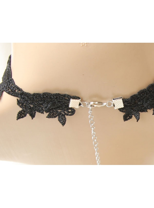 Creative Retro Fashion Personality Lolita Dark Green Bow Female Black Lace Choker