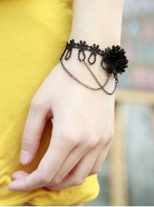 Retro Gothic Fashion Personality Female Black Lace Flower Tassel Bracelet