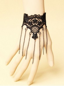 Fashion Retro Personality Exaggerated Female Black Lace Flower Tassel Bracelet