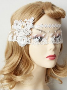 Fashion Retro Bride White Princess Lace Butterfly Prom Party Female Gauze Mask