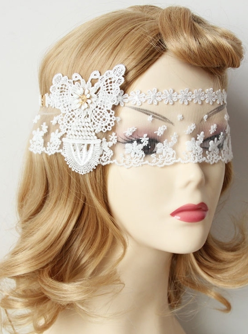 Fashion Retro Bride White Princess Lace Butterfly Prom Party Female Gauze Mask