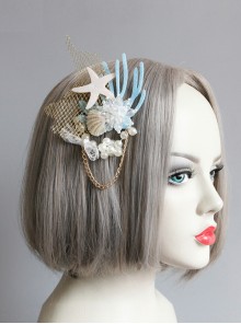 Fashion Rest Mermaid Starfish Artificial Crystal Seashell Blue Coral Tassel Party Seaside Hairpin