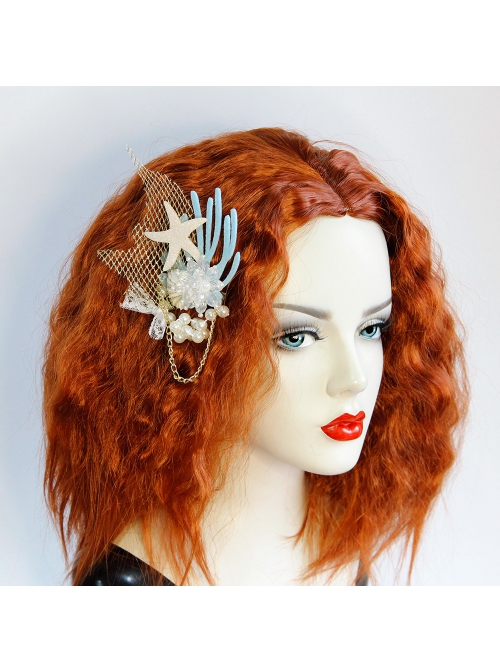 Fashion Rest Mermaid Starfish Artificial Crystal Seashell Blue Coral Tassel Party Seaside Hairpin