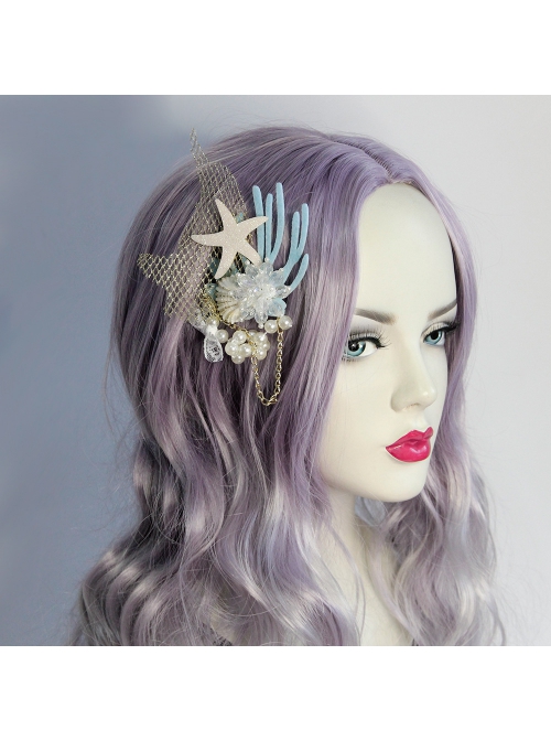 Fashion Rest Mermaid Starfish Artificial Crystal Seashell Blue Coral Tassel Party Seaside Hairpin