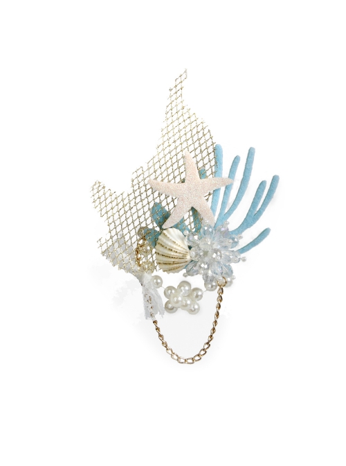 Fashion Rest Mermaid Starfish Artificial Crystal Seashell Blue Coral Tassel Party Seaside Hairpin