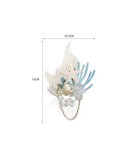 Fashion Rest Mermaid Starfish Artificial Crystal Seashell Blue Coral Tassel Party Seaside Hairpin