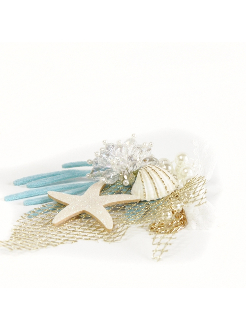 Fashion Rest Mermaid Starfish Artificial Crystal Seashell Blue Coral Tassel Party Seaside Hairpin