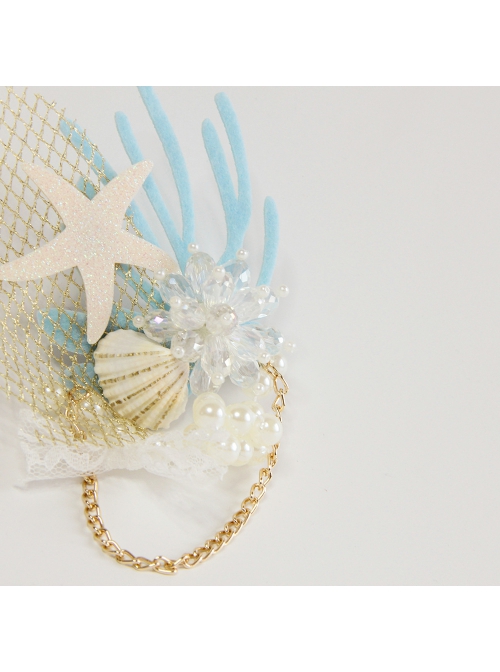 Fashion Rest Mermaid Starfish Artificial Crystal Seashell Blue Coral Tassel Party Seaside Hairpin
