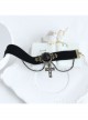 Elegant Retro Court Gothic Fashion Black Velvet Ribbon Rose Flower Tassel Cross Pendant Female Anklet