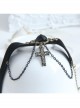 Elegant Retro Court Gothic Fashion Black Velvet Ribbon Rose Flower Tassel Cross Pendant Female Anklet
