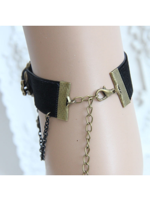 Elegant Retro Court Gothic Fashion Black Velvet Ribbon Rose Flower Tassel Cross Pendant Female Anklet