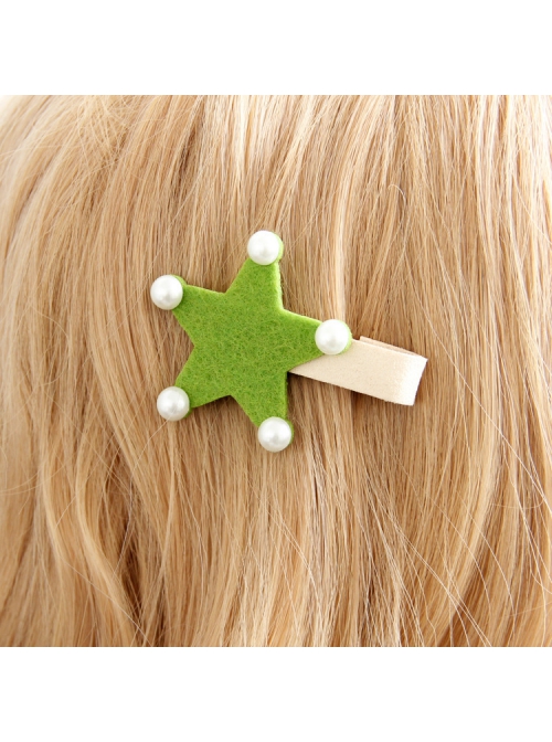 Children's Day Party Prom Girl Baby Artificial Pearl Green Yellow Star Fabric Hairpin
