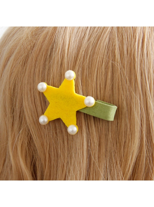 Children's Day Party Prom Girl Baby Artificial Pearl Green Yellow Star Fabric Hairpin