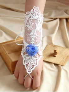 Bride Marry White Retro Fashion Lace Blue Flowers Female With Ring Gloves Bracelet