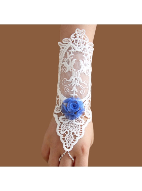 Bride Marry White Retro Fashion Lace Blue Flowers Female With Ring Gloves Bracelet