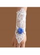 Bride Marry White Retro Fashion Lace Blue Flowers Female With Ring Gloves Bracelet