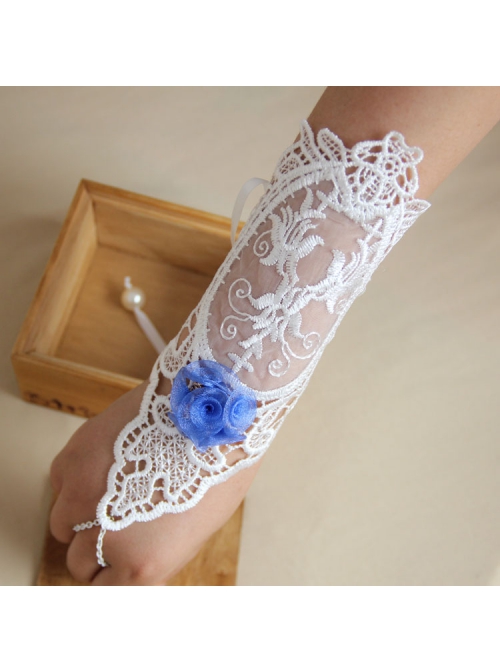 Bride Marry White Retro Fashion Lace Blue Flowers Female With Ring Gloves Bracelet