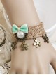 Retro Fashion Personality Artificial Pearl Flower Green Bow Female Hemp Rope Bracelet
