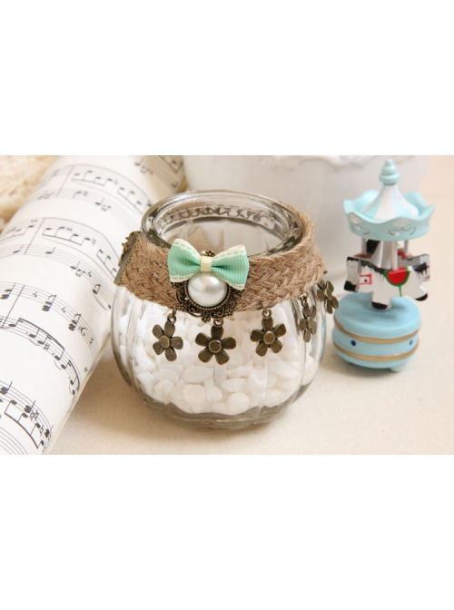 Retro Fashion Personality Artificial Pearl Flower Green Bow Female Hemp Rope Bracelet