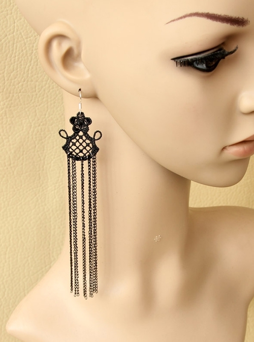 Retro Fashion Personality Super Long Black Lace Tassel Sexy Female Earrings