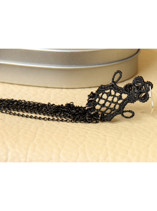 Retro Fashion Personality Super Long Black Lace Tassel Sexy Female Earrings